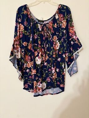 Navy Floral Peasant Tie-Front Tunic